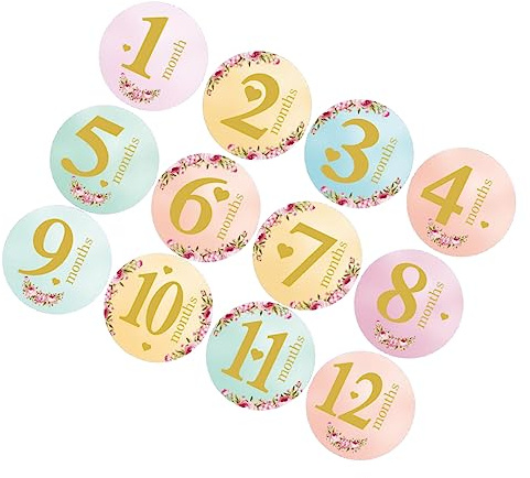 GAROZATION 12stücke Runde Babymonats-Aufkleber Für Selbstklebende Sticker Für Neugeborene Kreative Designs Dokumentation Ersten