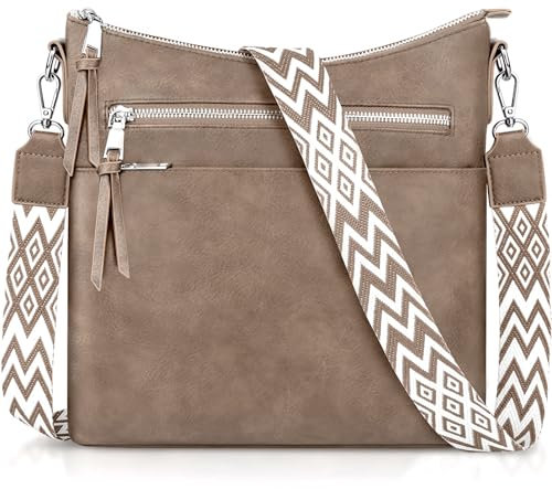 LUROON Umhängetasche Damen Mittelgroß, Leicht Leder Handtasche Damen Kleine mit Vielen Fächern Crossbody Bags Damenhandtasche mit Verstellbar Breitem Schultergurt