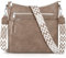 LUROON Umhängetasche Damen Mittelgroß, Leicht Leder Handtasche Damen Kleine mit Vielen Fächern Crossbody Bags Damenhandtasche mit Verstellbar Breitem Schultergurt
