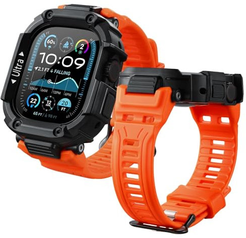 PANPHEN - Pulsera compatible con Apple Watch Ultra 2/1 49 mm, funda protectora con carcasa a prueba de golpes, correa deportiva TPU con agujeros de dispersión, color negro, 49.0 Millimètres, TPU