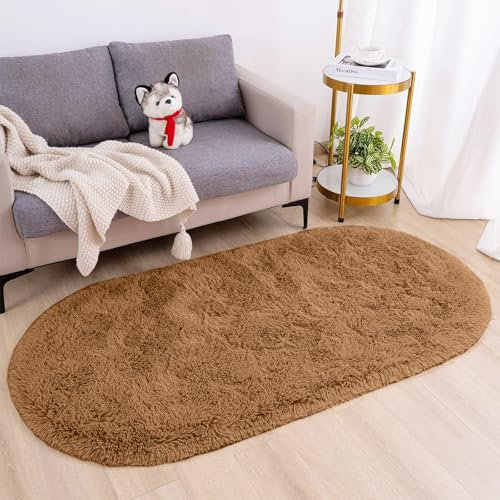 AIMECO Skandinavischer Teppich lang oval Waschbarer Teppich Memory Foam Wohnzimmerteppich Schlafzimmerteppich Kinderteppich 100x200 cm,Hellbraun