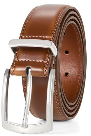 JasGood Herren Ledergürtel Klassisch Leder Gürtel für Herren Jean Business Anzug Gürtel Leder mit Dornschließe 33mm Breit,Braun,120cm