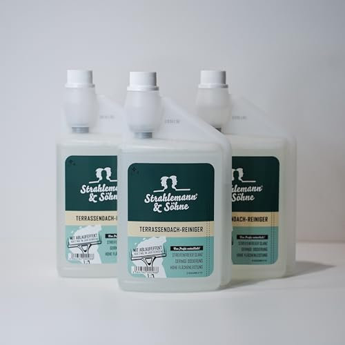 Strahlemann & Söhne Terrassendachreiniger 3 x 1000ml, Glasreiniger Konzentrat Mit ABLAUFEFFEKT, Hohe Wirksamkeit und strahlender Glanz für alle Glas- und Kunststoffdächer, Nachhaltig