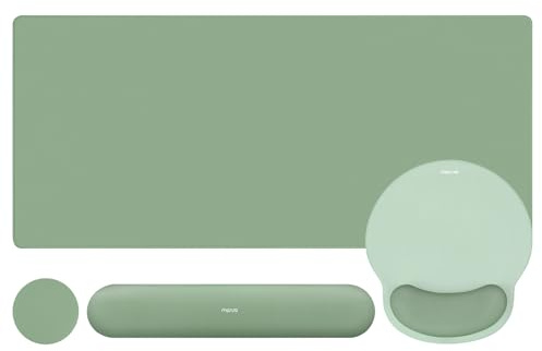 MOSISO Ensemble Repose-Poignet Clavier & Souris, Mouse Pad Kit 4 en 1 avec Érgonomique Anti-Dérapant & Tapis de Souris Facile à Taper avec Mousse Mémoire Courbe,Vert