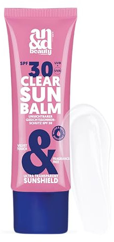 ANDbeauty Clear Sun Balm SPF 30 – unsichtbarer Gesichtssonnenschutz mit Primer-Effekt – mattierender Sonnenschutzbalsam ohne Duftstoffe – seidig-glatt, nicht fettend, vegan & wasserfest – 50ml