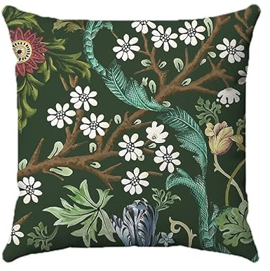 ZFENGYYUAN Schwarzdorngrüne Kissenbezüge mit William Morris-Design, Polyester, quadratisch, dekorativer Überwurf-Kissenbezug, 45 x 45 cm, für Sofa, Bett, Couch, Wohnzimmer, Schlafzimmer (45 x 45 cm)