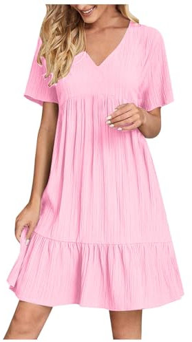 HAOLEI Femme Robe Boheme Chic Ete Manches Courtes Elegant Col V Tunique Robe Ample A-Line Mi-Longue Dress Grande Taille DéContractéE Robes Unie Taille Haute Robes pour Soiree Mariage Plage