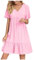 HAOLEI Femme Robe Boheme Chic Ete Manches Courtes Elegant Col V Tunique Robe Ample A-Line Mi-Longue Dress Grande Taille DéContractéE Robes Unie Taille Haute Robes pour Soiree Mariage Plage