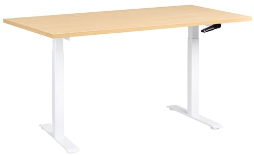 Beliani Manually Adjustable Standing Desk Modern Office Square Feet 160 x 72 cm Light Brown Top White Steel Frame Destines