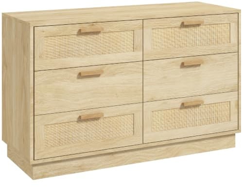 HOMCOM Cassettiera Camera da Letto 6 Cassetti Comò 110x40x69 cm Rovere | in Rattan, Moderna con Maniglie, Mobiletto Cassettiera, per Ingresso Soggiorno Cameretta e Corridoio, in Legno