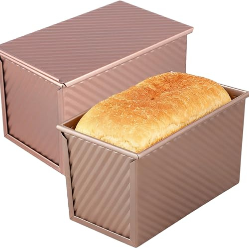 MAKTSAM 2 PCS Loaf Tin with Lid 1lb(450g), Non Stick Bread Pan 20.6x11.9x11.7cm, Carbon Steel Baking Tin for Toast, Sandwich, Cake Making