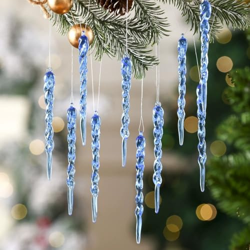 HERZONE 36pcs Christbaumschmuck eiszapfen Anhänger Acryl Weihnachtsanhänger Christsbaumschmuck Weihnachten Deko für Weihnachtsbaum (A-Blue)