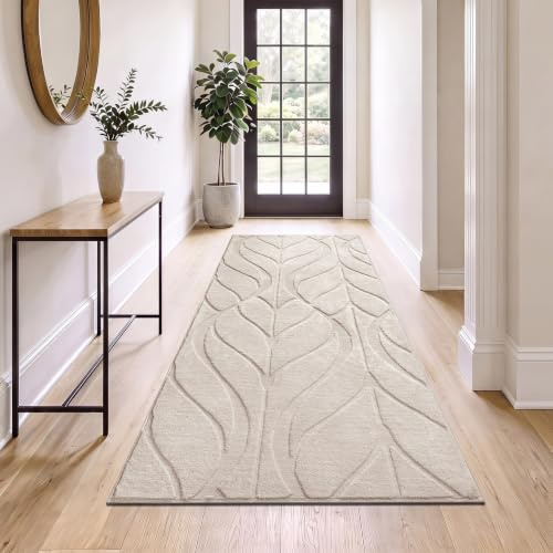 SHACOS Langer Teppich Läufer 80x200 cm, Läufer Flur rutschfest Beige, Teppichläufer Waschbar, Modern Flurteppich für Küche, Eingang, Wohnzimmer, Schlafzimmer