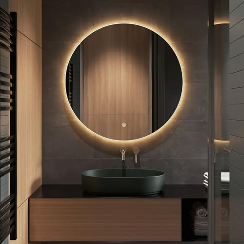 DXHYYM Badspiegel Badezimmerspiegel Mit LED-Beleuchtung, Schminkspiegel Mit Touchschalter, Wandmontage, Runder(Warm Light,40cm Backlit Mirror)