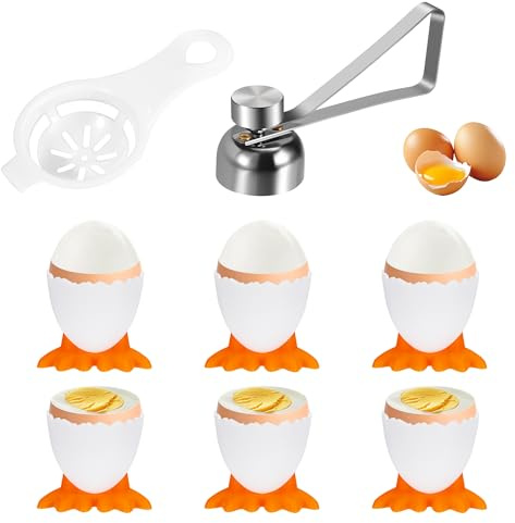 Set di Rompi Guscio Uova Separatori Apri Uova in Acciaio Inossidabile alla Coque Set di Portauovo per Uova Sode o alla Coque per Colazione 8 Pezzi