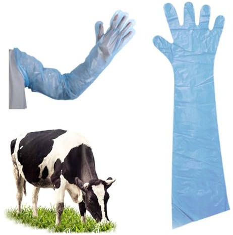 yqdnboi 100 Stk Handschuhe zur viehbesamung,Dehnbare Einweghandschuhe, VeterinärHandschuhLang, Weichplastikhüllehandschuhe, Veterinär-Handschuhe,90 cm, für künstliche Befruchtung(blau)
