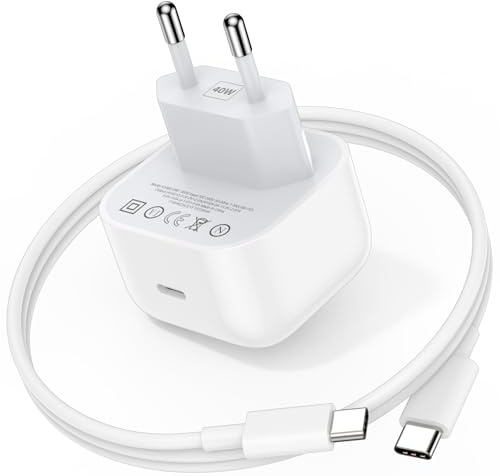 40W Ladegerät USB C und 1 Meter Kabel für iPhone 17 Pro Max 17 5G iPad Air | 40 Watt PD Schnelllade Adapter Handy Stecker und Typ C Ladekabel für iPhone 16 Pro Max iPhone 15Pro 2025 Samsung A35 Pixel