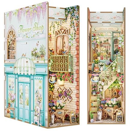 Tonecheer DIY Book Nook 3D Holzpuzzle Modellbausatz für Erwachsene, Miniatur Haus mit Licht Booknook Bastelset Personalisierte Geschenke für Frauen und Männer (Blumenladen)