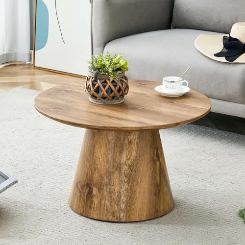 EURHCIO Table Basse Ronde Bois Scandinave 60x60x35cm,Table D'appoint avec Paillasson en Feutre,Base Robuste,Capacité de Charge 250kg,pour Bout de Canape,Bureau,Appartement(G-Naturel)