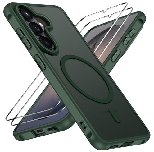 ivoler Funda Magnética para Samsung Galaxy S26 con 2 Piezas Cristal Templado, Compatible con MagSafe, Antigolpes Translúcida Mate Trasera Fina Silicona Anti-Choques Case, Verde Oscuro