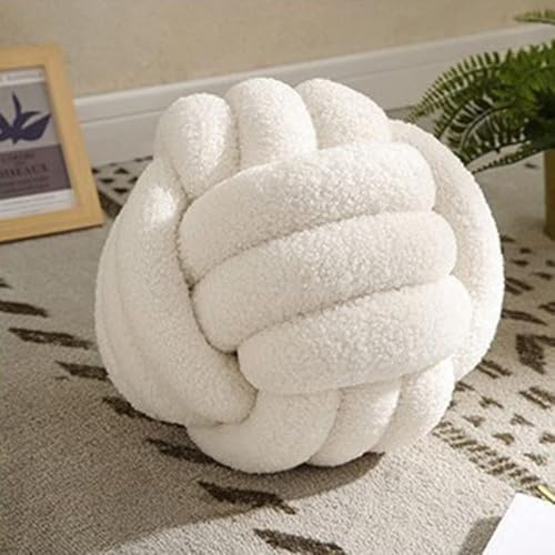 JIIENO Knotenkissen, Geknotetes Ballkissen, Ultraweich, Begleitung, Dekorativ, Handgewebt, Dekokissen Geknoteter Ball, Lamm Samt, Sofakissen, Knotenkissen Beige 22cm