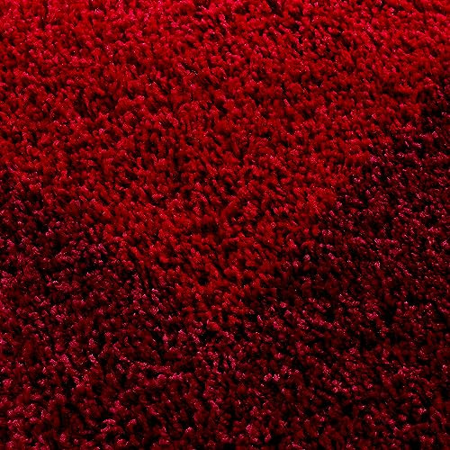 KADIMA DESIGN Wohnzimmerteppich Hochflor Bordüre Klassisch Samtweich Waschbar Strapazierfähig Robust 30mm Flor Rund Rot 200x200 cm Esszimmer Wohnzimmer Fußbodenheizung geeignet Oeko-TEX | RHEIN