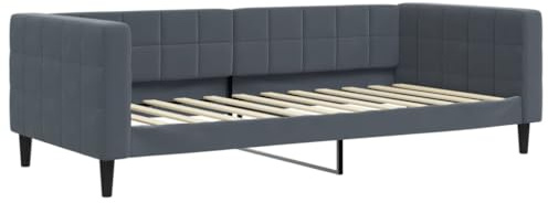 KKgypkn Tagesbett Dunkelgrau 90x200 cm Samt Sofa Bett 2-in-1 Metall Holzgestell Schlafsofa Gästebett mit Samtbezug und Schaumstoffpolsterung Modernes Design