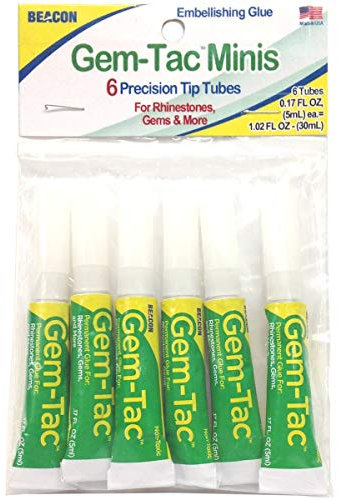 Beacon Mini Gem-Tac Tube 5Ml 6/Package, Acrylic, 10.16x15.87x1.27 cm - Strong Fabric Glue for Jeans Jackets, Rhinestone, Glass, & Gem - Perfect Art Glue for Embellishing Shoes, Glasses & Phones