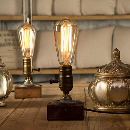 YUENSLIGHTING Loft Vintage Edison Dimmbare Tischleuchte Leuchte Holz Schreibtisch Lampe E27 Birne Retro Industrial Nachtlicht für Schlafzimmer Wohnzimmer Art Display Cafe Studio Antique Home Bar Décor