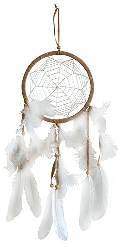 Saraswati Traumfänger Star Web Leder braun mit weissem Netz, 16x55cm