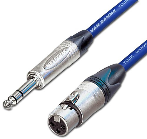 Female XLR to ¼ TRS Jack Lead. Balanced Van Damme Mic Cable. Short 10m 6m 3m 20m (15m, Blue)