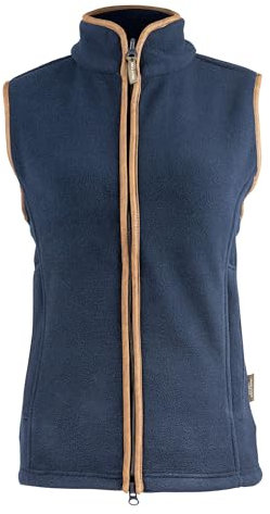 JACK PYKE Ladies Countryman 300g Thermal Fleece Gilet for Women, Lightweight Ladies Gilet and Bodywarmer with Faux Antiqued Leather Trim, Ideal for Outdoor Adventures - Navy Large