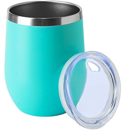 HASLE OUTFITTERS 12oz Wine Tumbler with Lid Stemless Wine Glasses Double Wall Vacuum Travel Mugs stainless steel Coffee Cup for Cold & Hot Drinks Wine Coffee Cocktails Beer (12oz-Light Blue, 1 Pack)