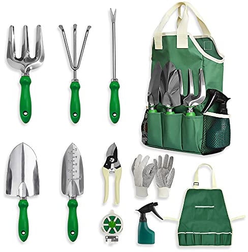 GardenHOME Garden Tools Set - Kit de jardinería Resistente de 11 Piezas con Bolsa y Delantal, Regalos de jardín para Mujeres y Hombres