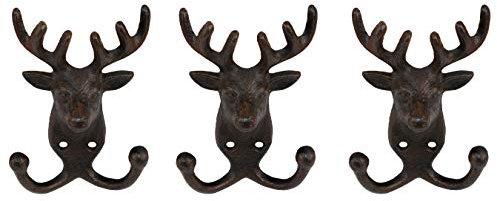 BigDean 3x Wandhaken Hirsch 2er Haken Gusseisen Garderobenhaken Werkzeughalter 9,5 x 4,5 x 12,5 cm