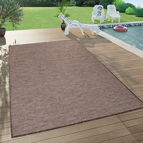 Paco Home Outdoor Teppich Balkon Terrasse Pastellfarben Flachgewebe Gartenteppich Modern, Grösse:120x160 cm, Farbe:Braun