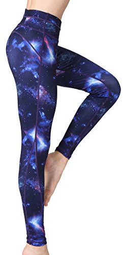 FLYILY Damen Yoga Leggins Frauen High Waist Prägedruck Slim Fit Fitnesshose Lange Sportleggins Stretchhose(BlueSky,XXL)