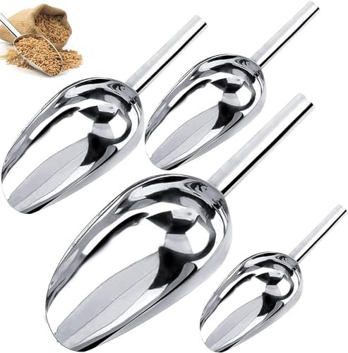 GZLCEU Lot de 4 pelles à glace, en acier inoxydable, polyvalentes, pour bonbons, glaçons, céréales, noix, bar, buffet, fête, mariage (argenté)
