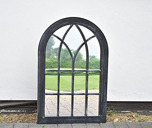Espejo de pared grande con estilo de ventana, elegante, vintage, 92 x 62 cm, color negro
