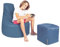 PATCH HOME Patchhome Gamer Kissen Lounge Kissen Sitzsack Sessel Sitzkissen Bean Bag + Würfel/Hocker mit Reißverschluss bereits befüllt (Blaugrau, XXL - Ø80cm Sessel + 35x35cm Würfel)