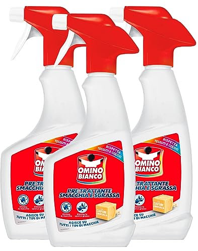 Omino Bianco - Smacchia e Sgrassa 2 in 1, Pre-Trattante Spray con Azione Smacchiante e Sgrassante, con Marsiglia, 500 ml x 3 Pezzi