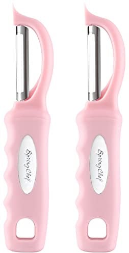Spring Chef Premium Swivel Vegetable Peeler, Soft Grip Handle and Ultra Sharp Stainless Steel Blades - Perfect Kitchen Peeler For Veggie, Fruit, Potato, Carrot, Apple - Pink Lemonade - Set of 2