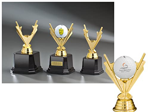 Henecka ⛳️ Golf Pokal, Golf-Trophäe, Figur Golfball-Träger Gold ohne Golfball, Sockel schwarz, mit Wunschgravur, wählbar in 3 Größen oder als 3er-Serie