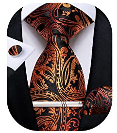 DiBanGu Cravate cachemire pour homme en soie avec boutons de manchette carrés et pinces à cravate en jacquard tissé pour mariage d'affaires, Or/orange., taille unique