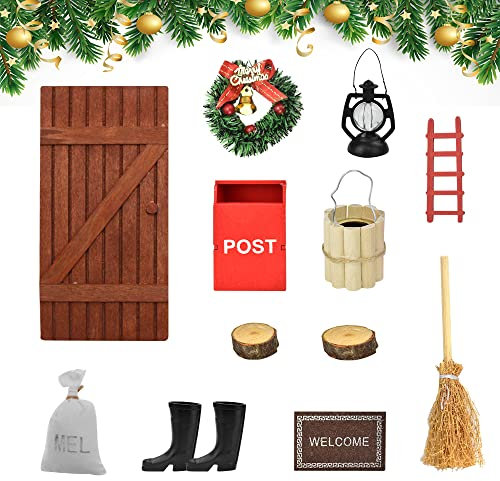 YAANBUNB 13 STK Weihnachtswichtel Tür Miniatur Wichteltür Zubehör Set Weihnachtswichteltür Mini Wichtel Tür Feentür Elfentür Weihnachten GNOME Holz Wichtelhaus Weihnachtsdeko Weihnachtsset für Kinder