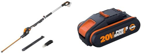 WORX WG252E.9 Akku Teleskop-Heckenschere - leicht und bequem - Ohne Akku & Ladegerät & WA3551.1 PowerShare Akku 20V - 2000mAh Li-Ion, wiederaufladbarer, Akku für alle WORX Geräte
