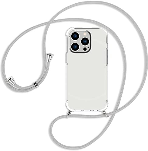 mtb more energy® Handykette kompatibel mit iPhone 14 Pro - Silber-Grau - Smartphone Hülle zum Umhängen - Anti Shock Full TPU Case