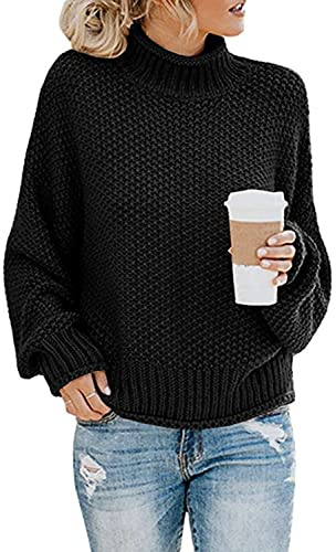 JFAN Maglione Collo Alto Donna Invernale Oversize Dolcevita Manica Lunga Elegante Moda Top (Nero,S)