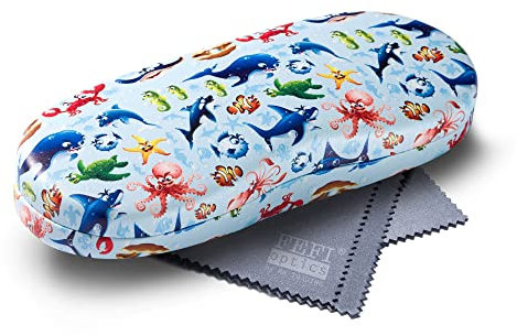 FEFI - Kinder Brillenetui (Hardcase) mit lustigen Motiven - inklusive Brillenputztuch/Microfasertuch - Meer
