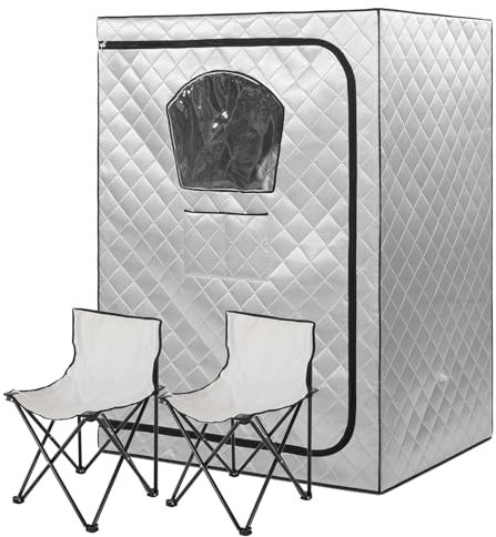 Gollense 2 Person Sauna Portable Steam Sauna Tent for Home with 2 Folding Chairs, Full Size Large Foldable Indoor Steam Box for Relaxation, Steamer NOT Included, Sliver